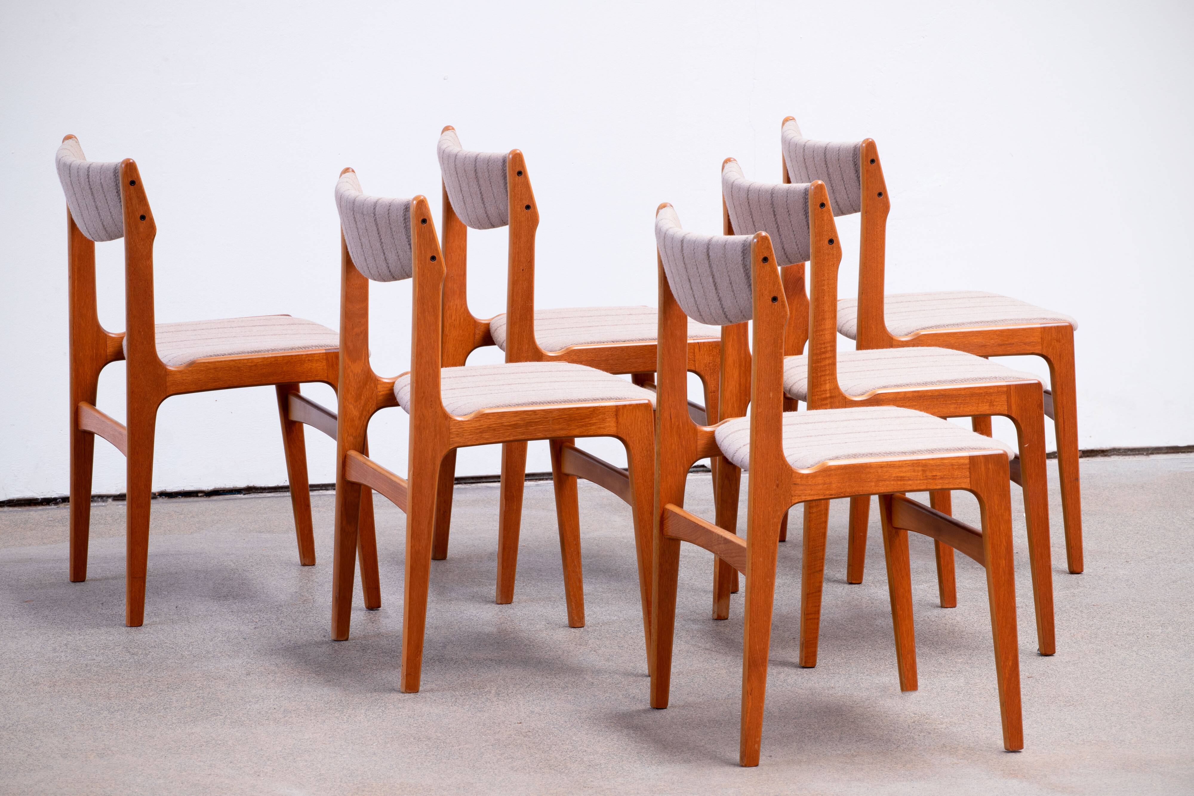 Set of 6 Scandinavian chairs vintage solid teak and wool 1960