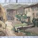 Old painting oil on cardboard peasant village