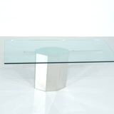 Glass table on chrome base, Italy - 1970s