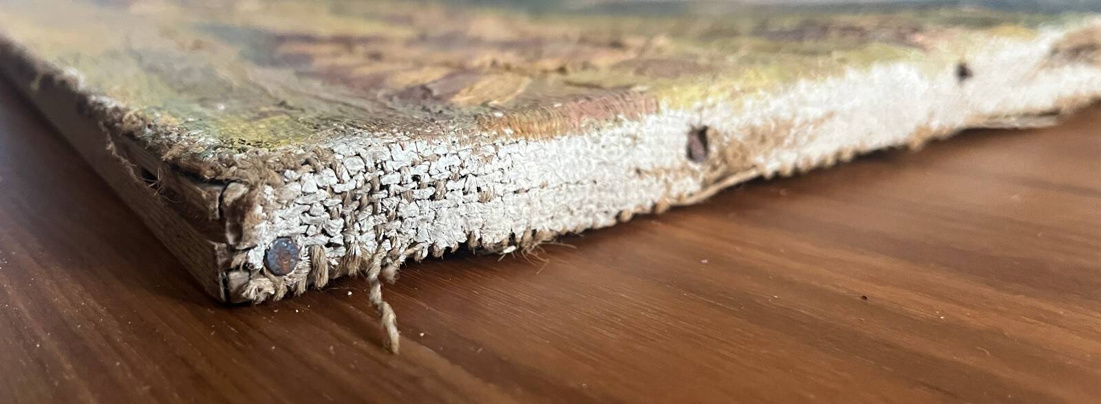 Oil painting on canvas "Landscape with Haystacks and Village" signed Post-Impressionist