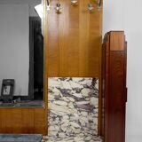 Large Art Deco wardrobe in oak, marble and mahogany, circa 1925