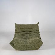 Fauteuil et pouf Togo en tweed émeraude