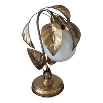 Vintage lamp with golden leaves and opaline globe