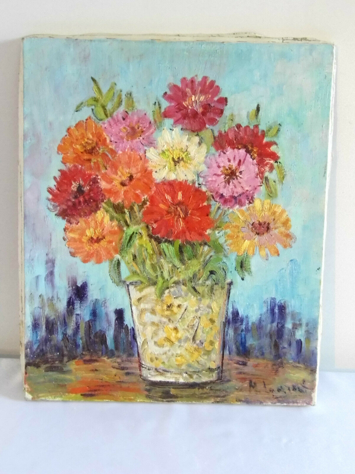 Oil-on-canvas painting 1960 by Mr. Laurent Provençal painter "The anemones"