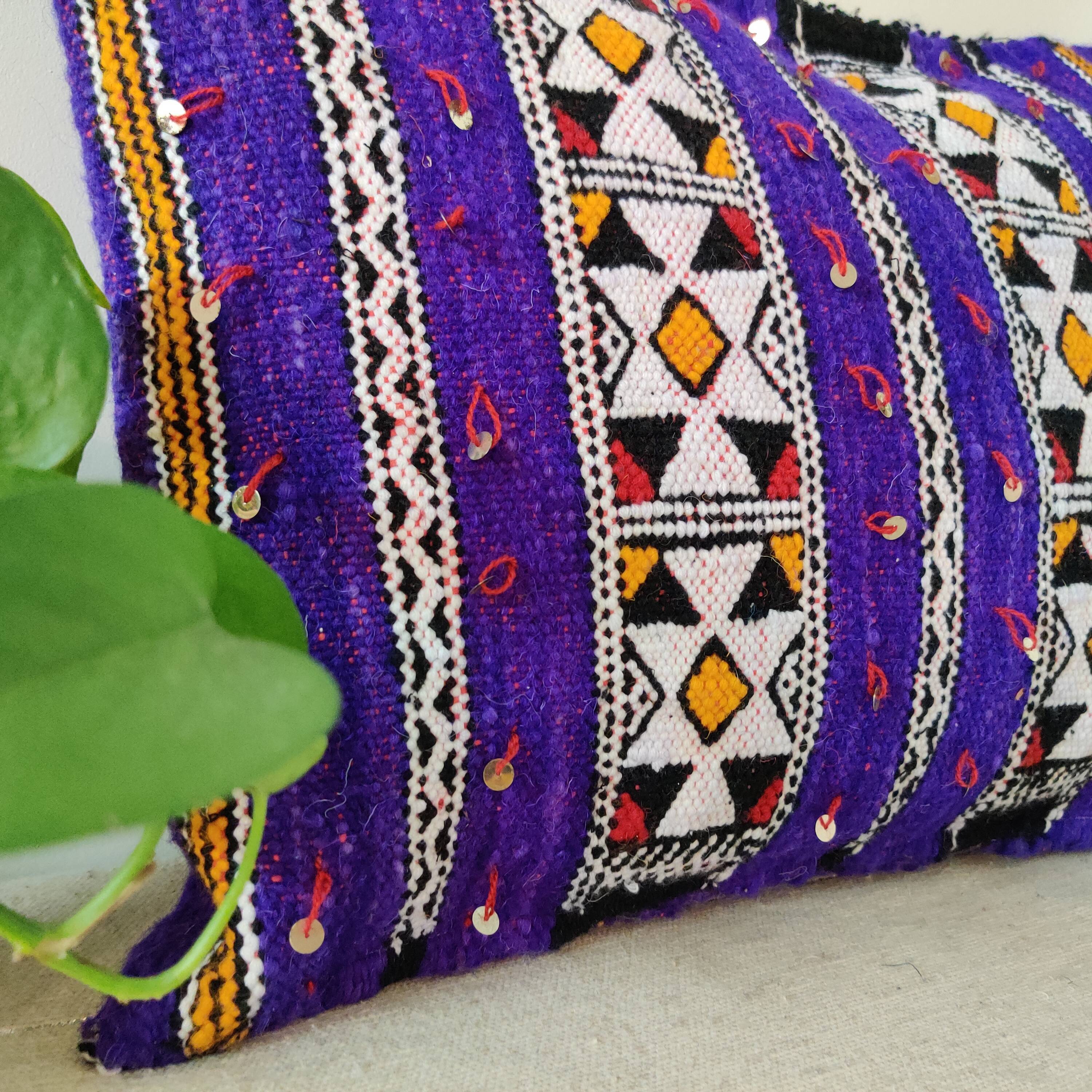 Purple moroccan kilim cushion 55x45cm