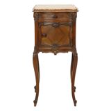 Table de chevet ancienne bombée en marbre Louis XV fin XIXe siècle