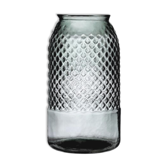 Grey glass vase with relief 28cm