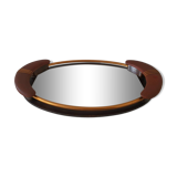 Ancien Superbe Plateau Style Art Déco Miroir Poignée En Cuir Ou Simili Vintage