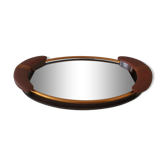 Ancien Superbe Plateau Style Art Déco Miroir Poignée En Cuir Ou Simili Vintage