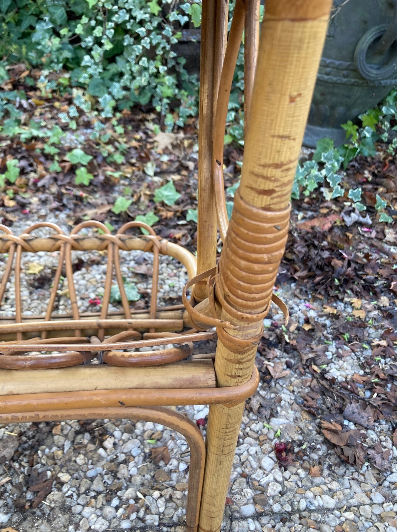 Vintage rattan magazine rack table