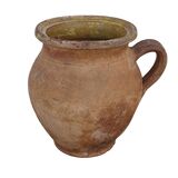 Cruche ancienne française en terre cuite à intérieur émaillé jaune