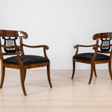 Pair of Biedermeier Armchairs, Germany, 19th Century, Walnut, French Polish