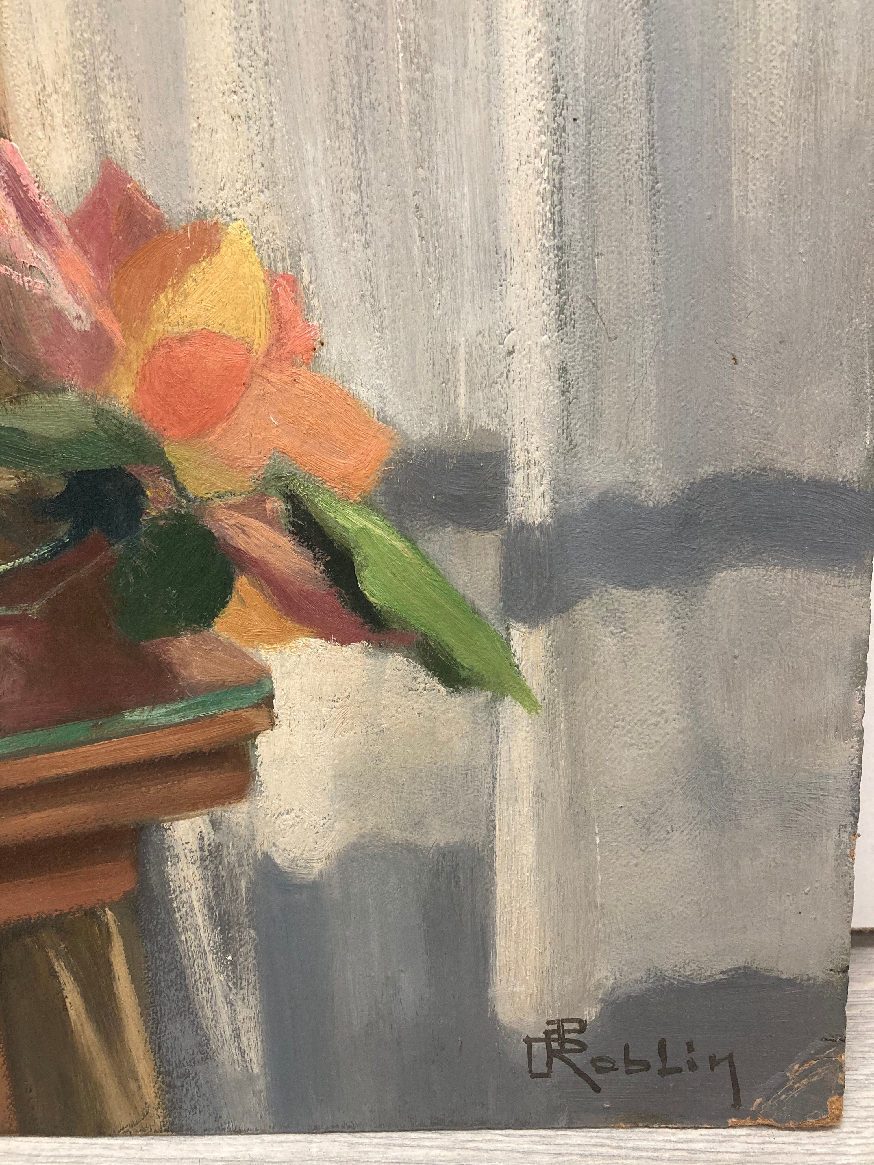 Tableau bouquet de roses devant la fenêtre