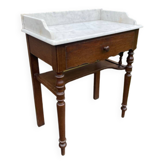 Table de toilette chêne et marbre vintage 1900