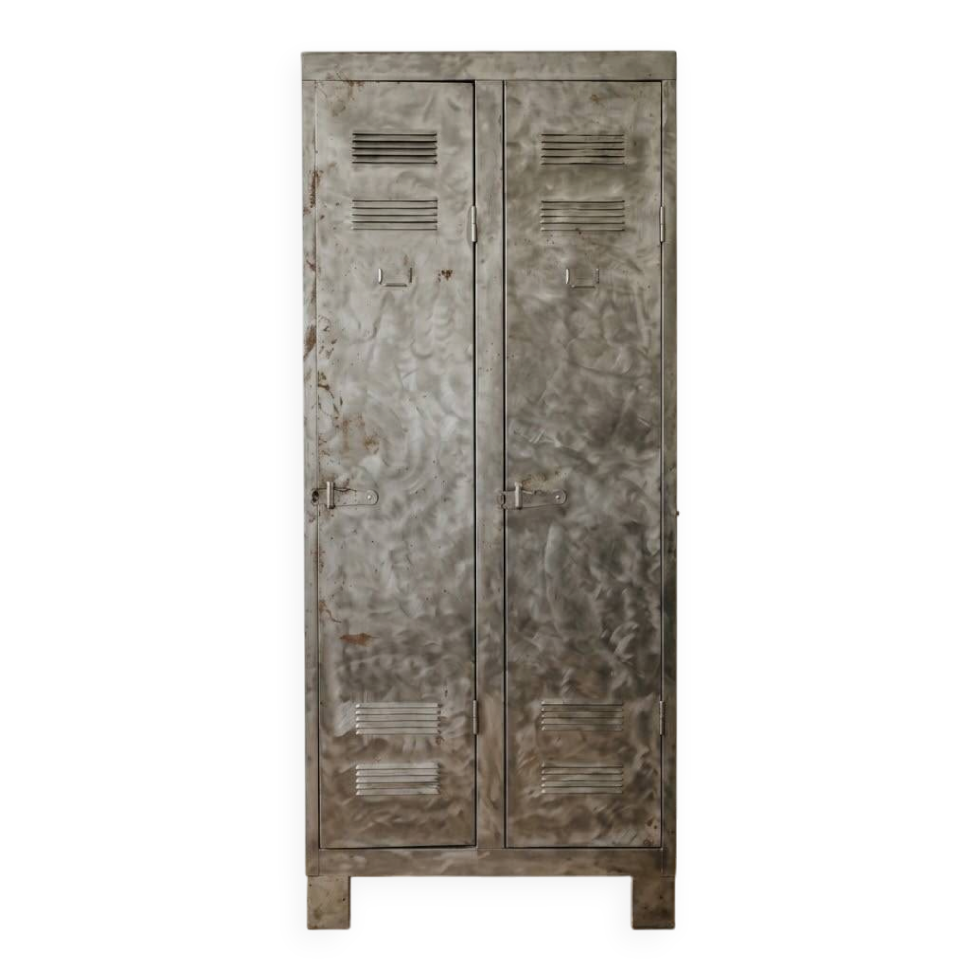 Patinated metal industrial-style locker cabinet