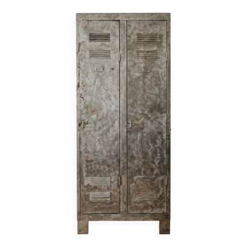 Patinated metal industrial-style locker cabinet