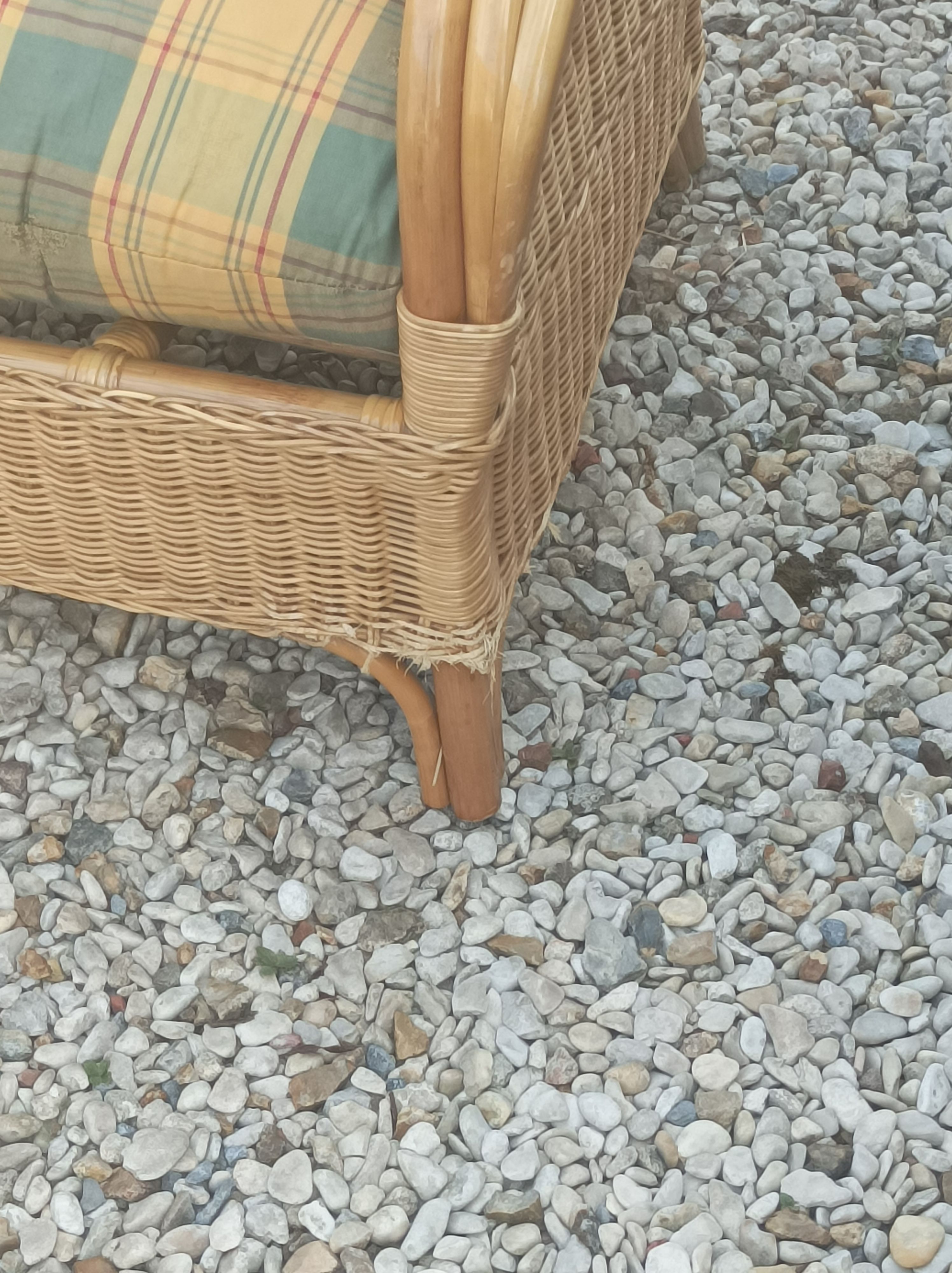 Pair of old armchairs wicker rattan & foot rest vintage year 60