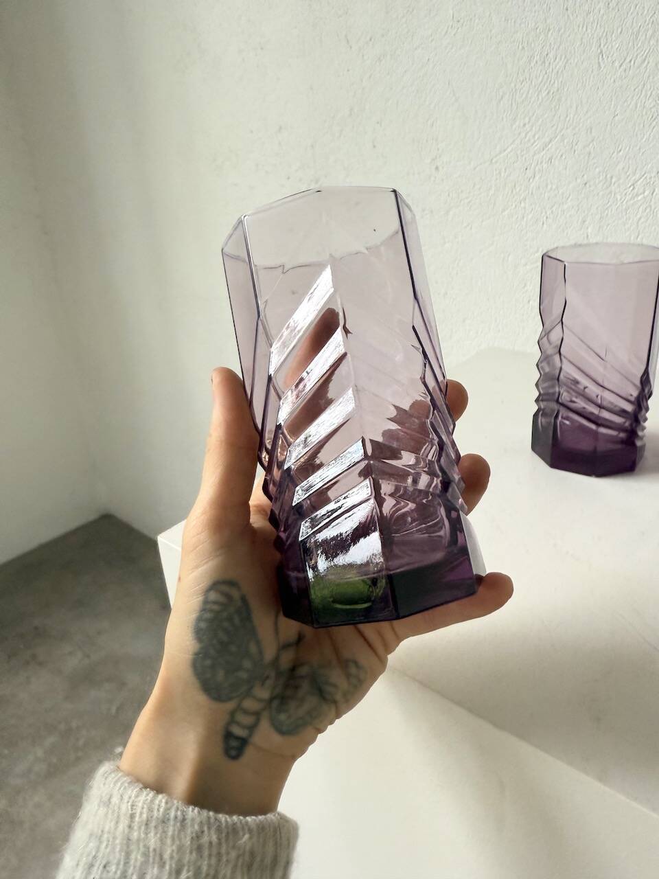 4 verres octogonaux graphiques violets