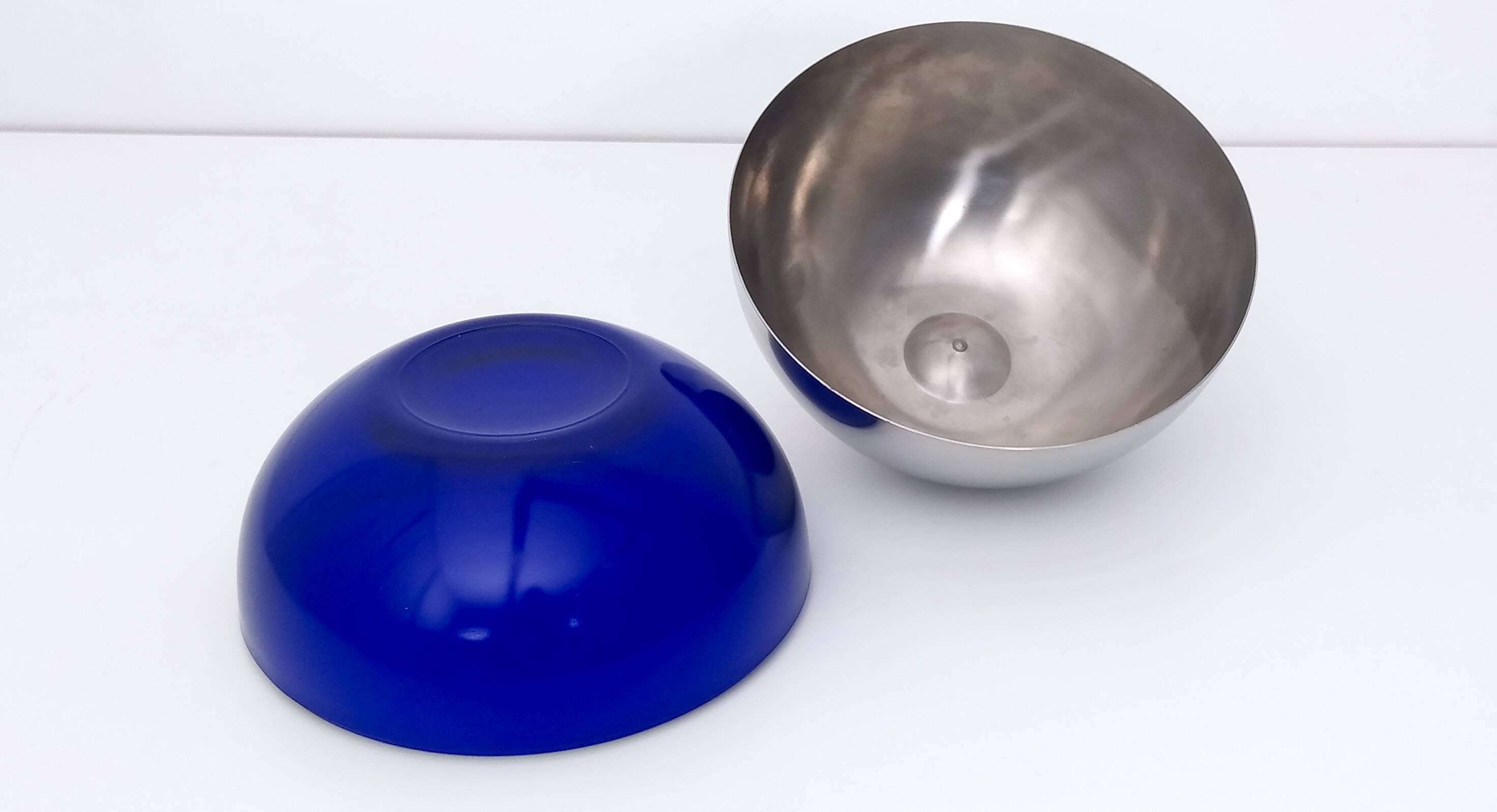 Blue Glass and Metal Ice Bucket, Italy