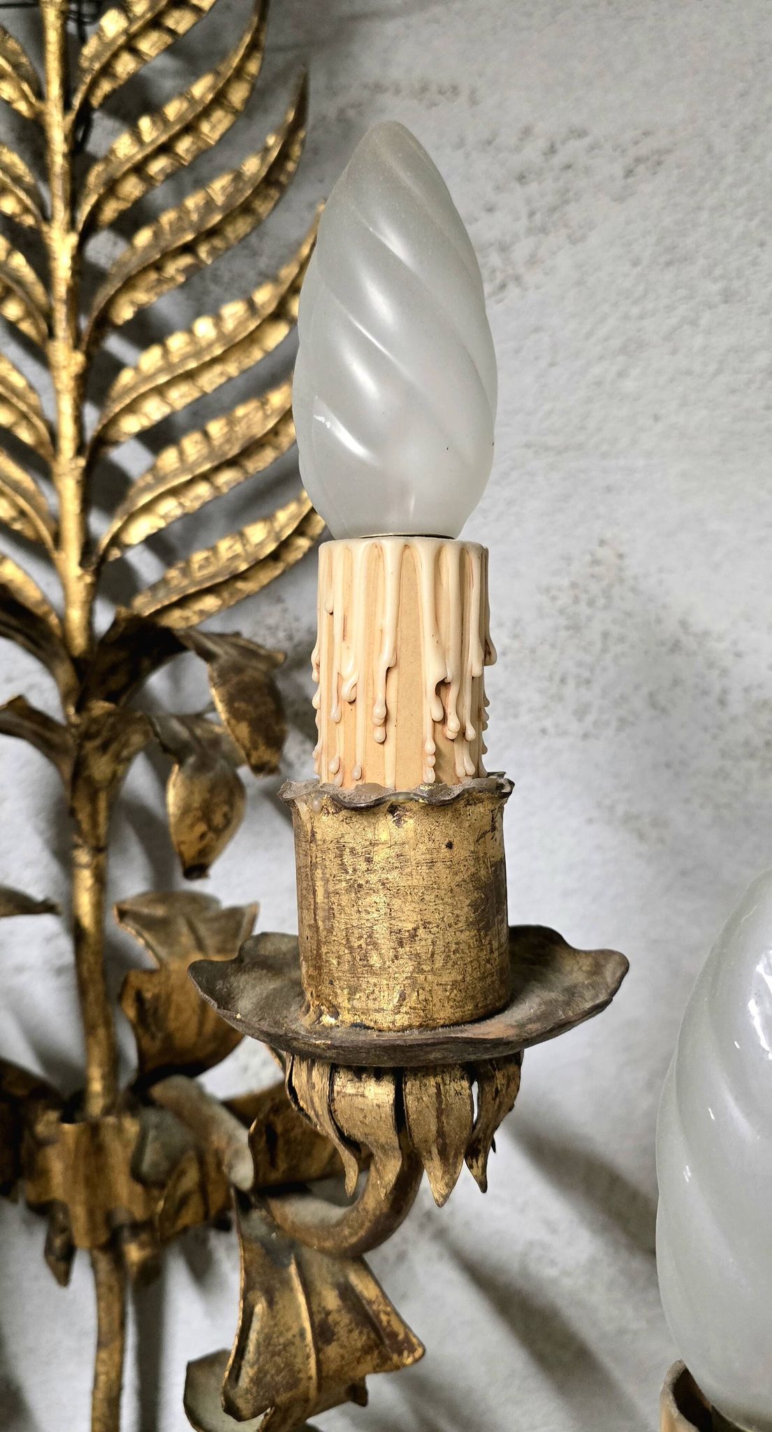 Pair of large golden wall lights, 1950s