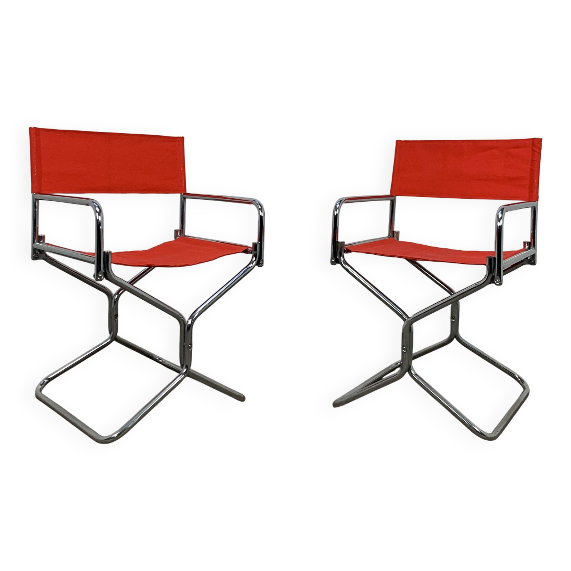 Pair of Lafuma chrome "director" folding chairs