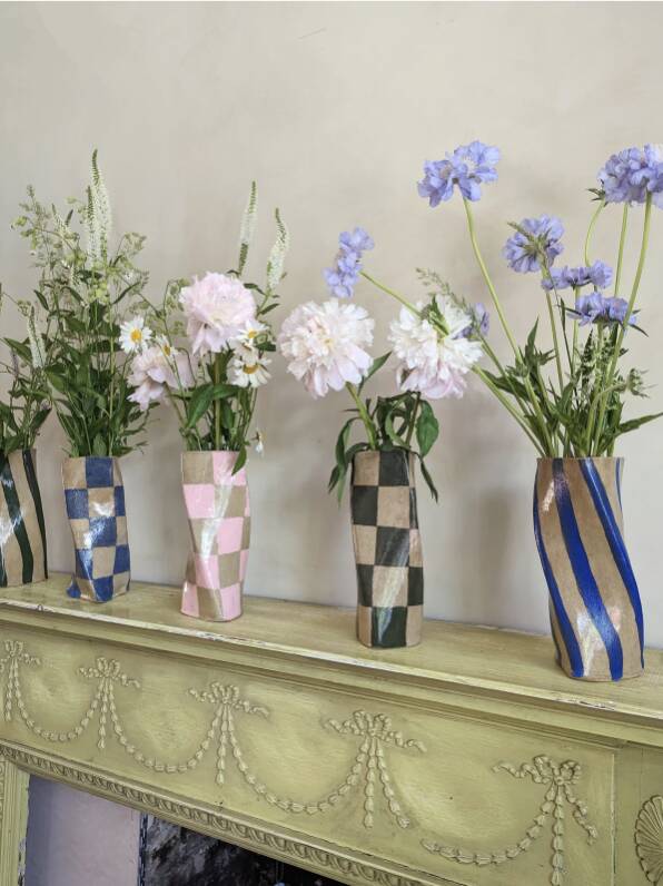 Blue Check Twist Vase