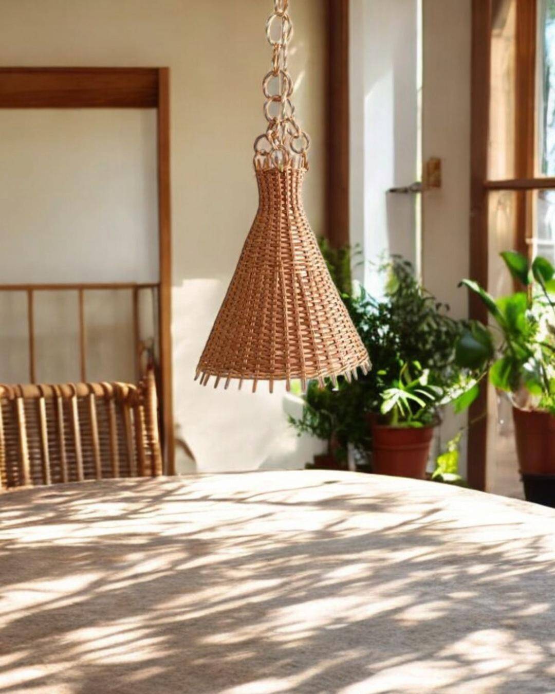 Rustic Midcentury Wicker Pendant Lamp, Spain, 1950s