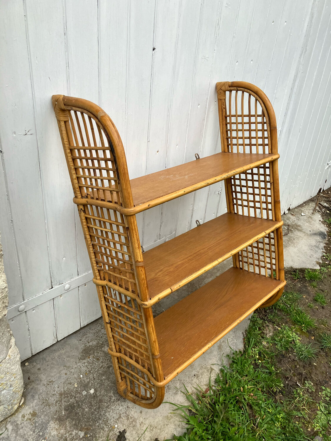 Vintage rattan wall shelf