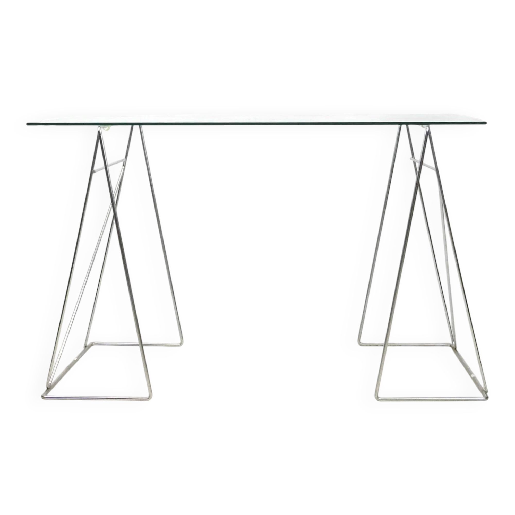 Triangular chrome trestle table