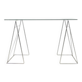 Triangular chrome trestle table