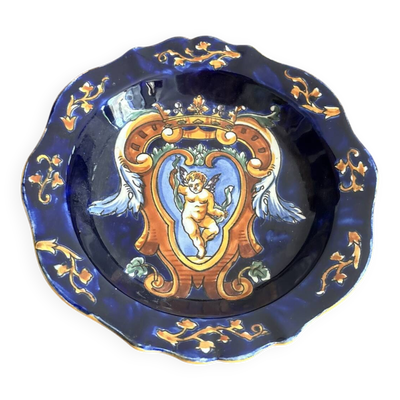 Cendrier Vide Poche Faïence Gien Modèle Renaissance Ange Angelot Putti Bleu