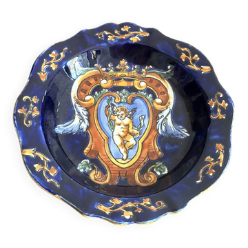 Cendrier Vide Poche Faïence Gien Modèle Renaissance Ange Angelot Putti Bleu