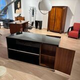 Art Deco Desk in Black Lacquer, Walnut & Metal, France, 1930s-1940s