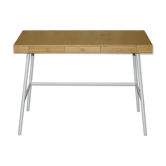 Small bamboo desk with three drawers.