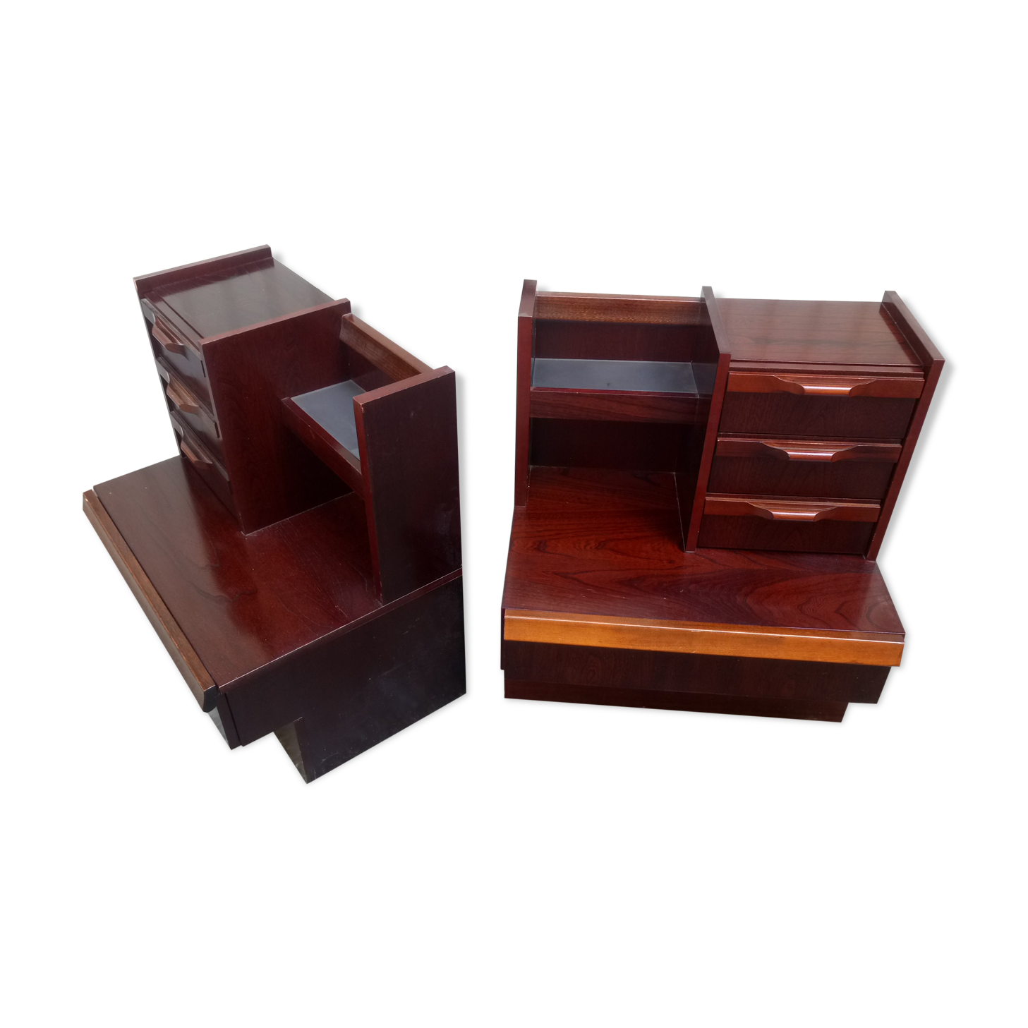 Pair of vintage 70s bedside table in wengé