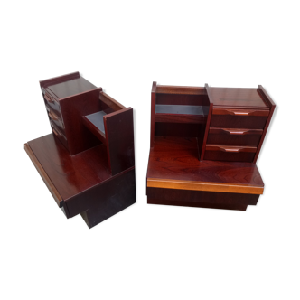 Pair of vintage 70s bedside table in wengé