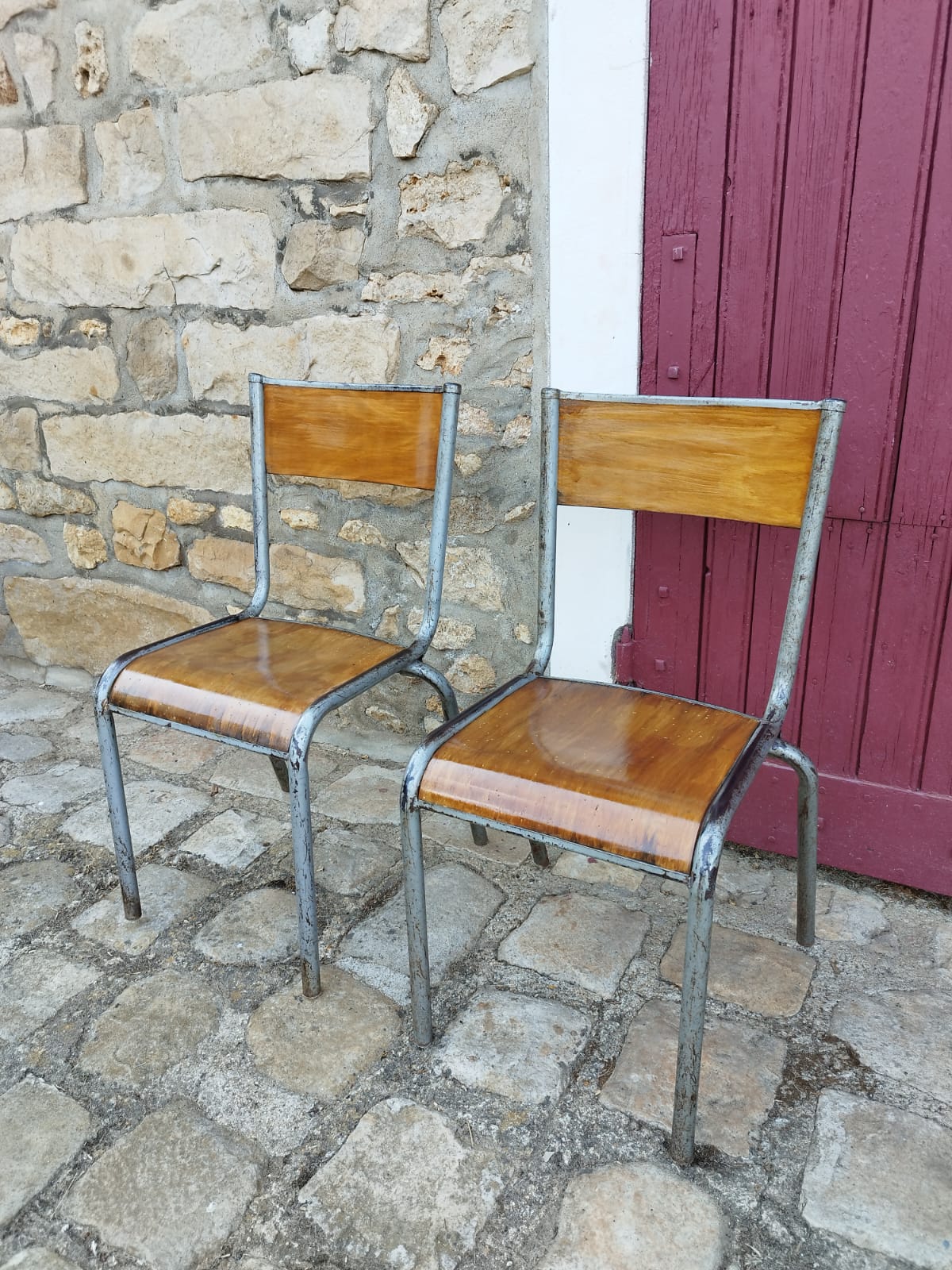 Paire de de chaises d'école années 60 style Mullca