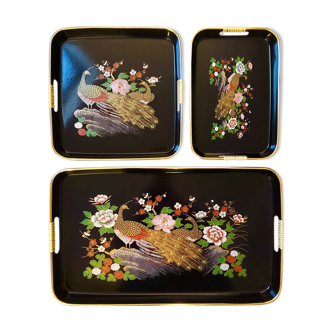 70's tray set, peacock