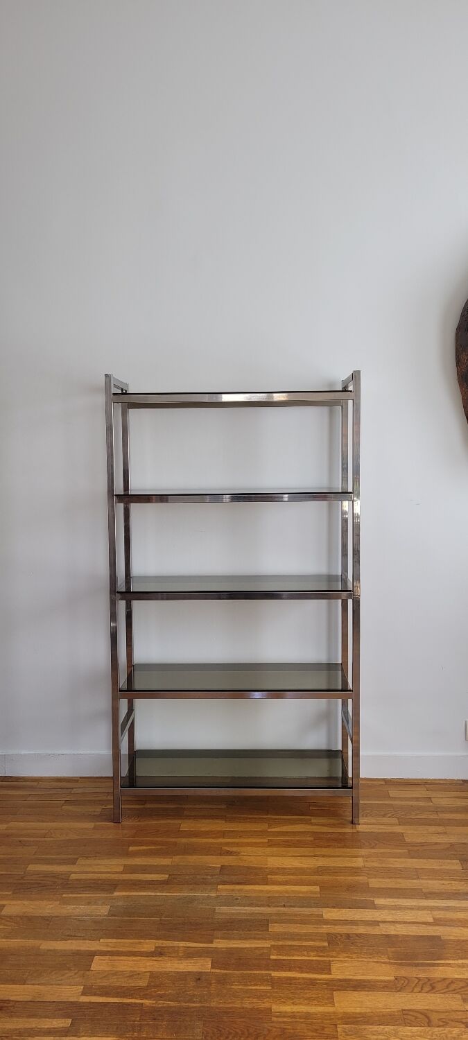 Chrome shelf and smoked glass 70s