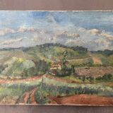 Tableau paysage de campagne ancien