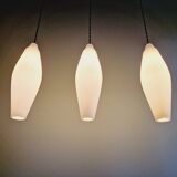 Set of 3 Scandinavian white opaline pendant lights, 1960s