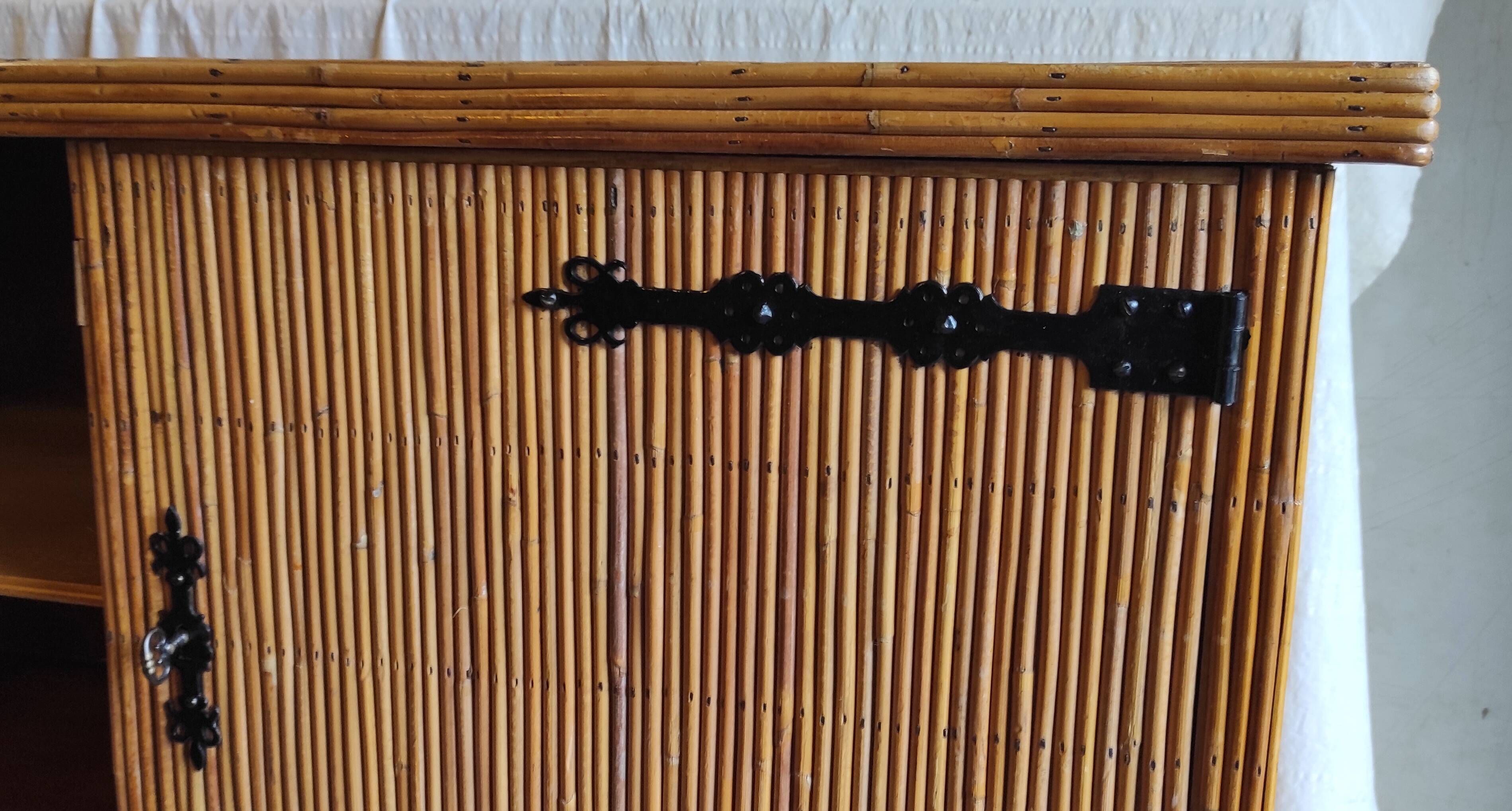 Rattan and bamboo sideboard in the style of "Le doux Minet" - 1960s/70s