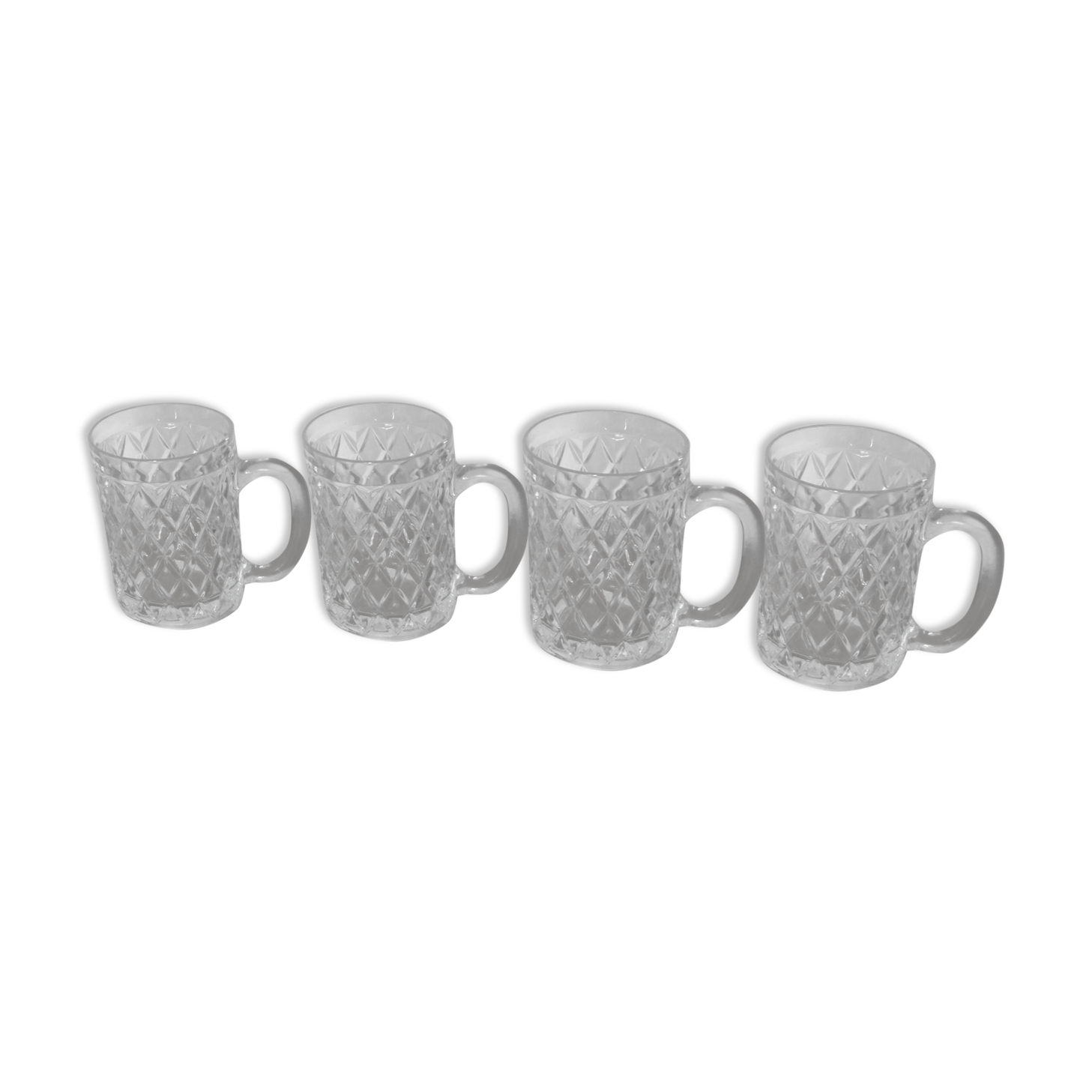 Lot 4 mugs molded glass deco transparent diamond