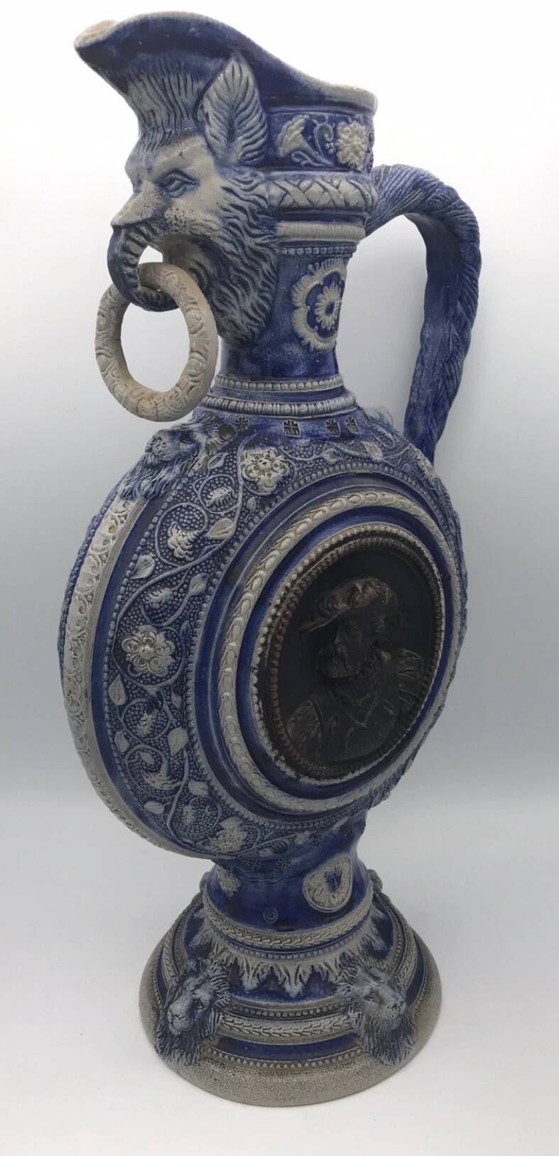 PITCHER Ewer in Stoneware from WESTERLAND, Germany, medallions and sculptures