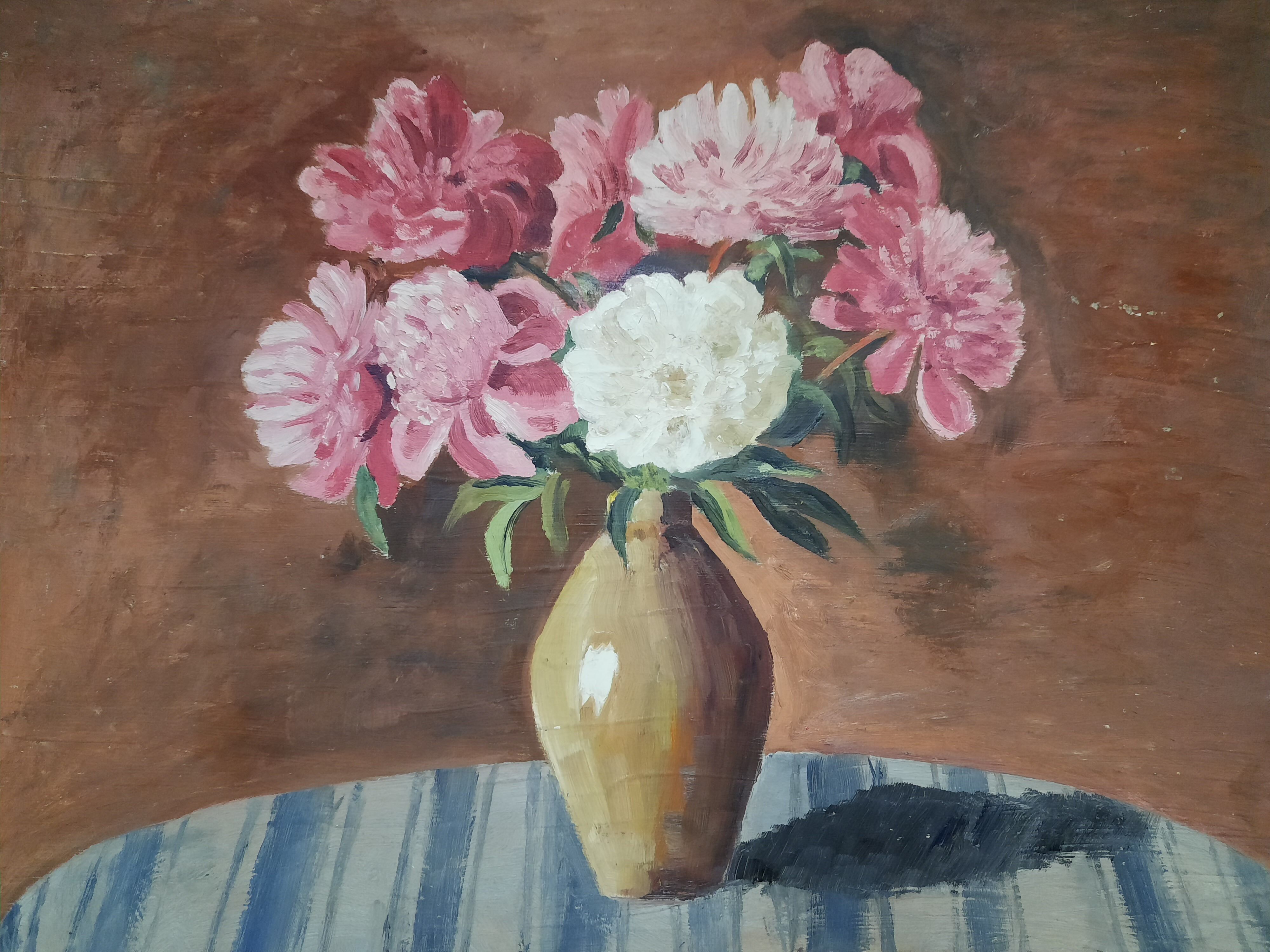 Table still life with peonies