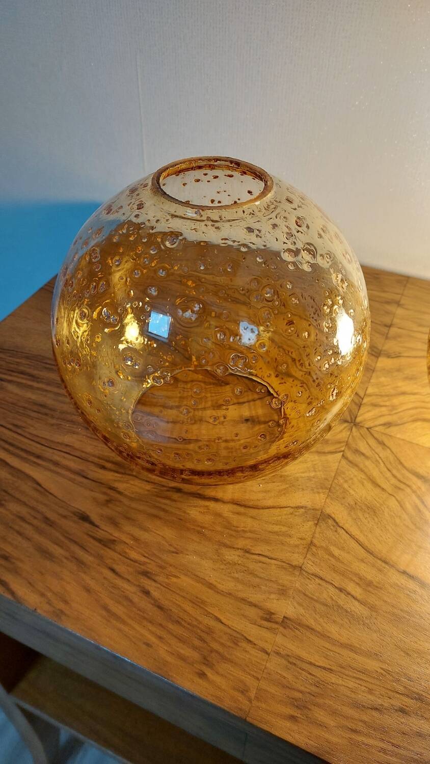 Duo amber glass globes 70s