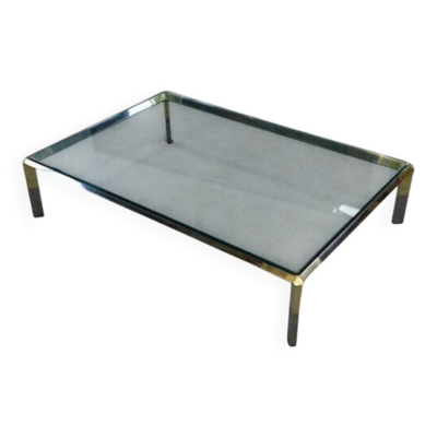 Table basse en verre et métal chromé par Philippe Parent France 1970’s
