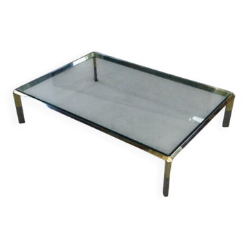 Table basse en verre et métal chromé par Philippe Parent France 1970’s