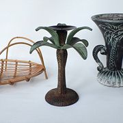 Antique palm tree-shaped candlestick in patinated metal