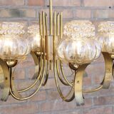 Mid-Century 6-light chandelier in Massive Brass - Iridescent Moulded Glass, Germany 1960s